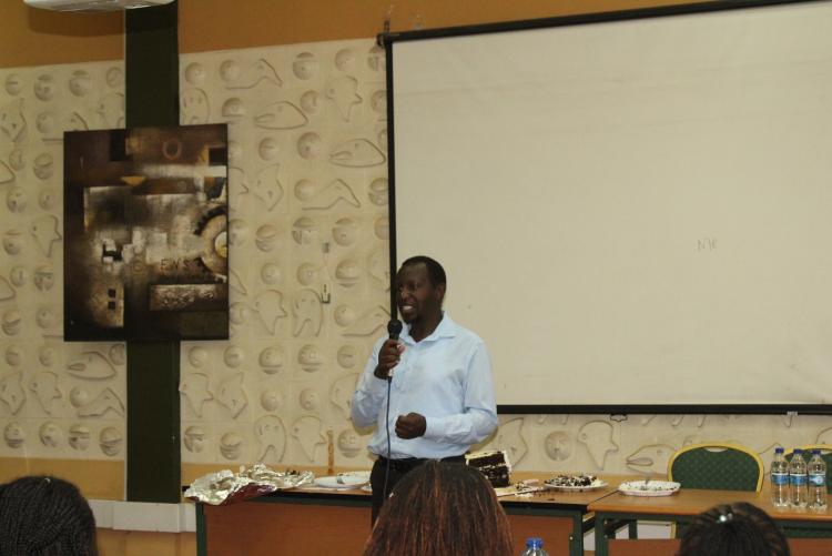 Dr. Simon Mbugua, KEN-01 beneficiary giving his remarks.